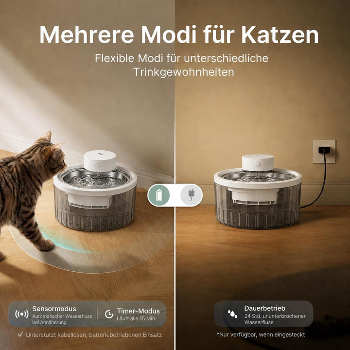 Katzenbrunnen Kabellos,3 L Trinkbrunnen für Katze Kabellos mit Bewegungsmelder,Katzenbrunnen Kabello