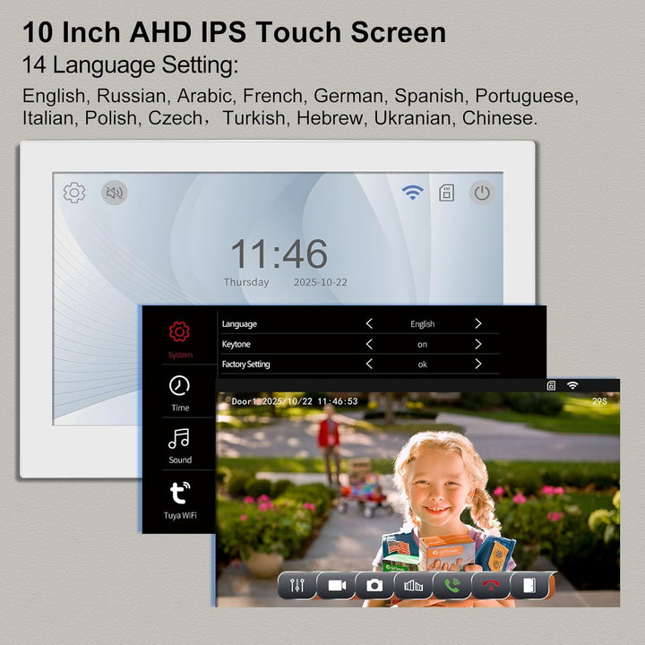 2 Draht WLAN 1080P HD Video-Türglocke-Kamera mit Monitor, Video-Türtelefon Intercom-System, 10 Zoll