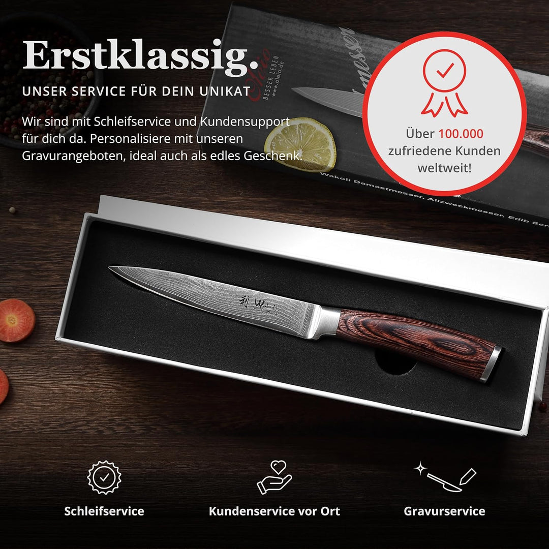 Wakoli EDIB Damastmesser Allzweckmesser 12,50cm Klinge extrem scharf aus 67 Lagen I Damast Küchenmes