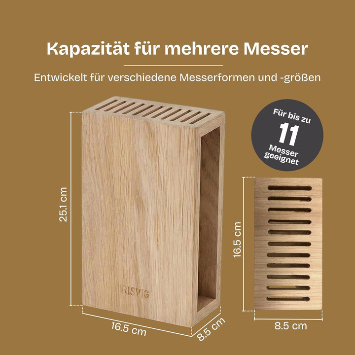 Lignus Messerblock aus Premium Eichenholz – Designer Messerhalter für 11 Messer – Antibakterielles E