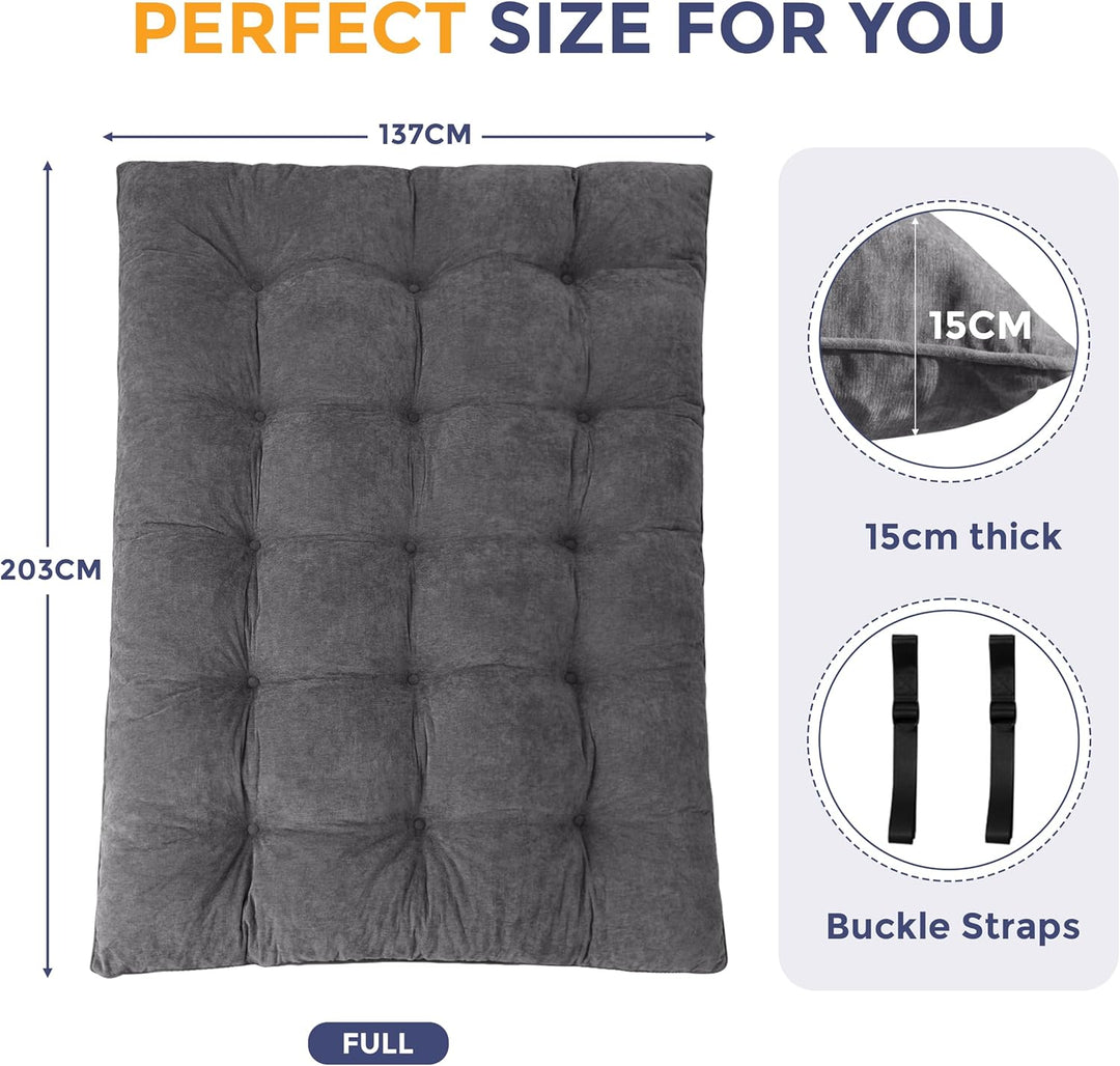 MAXYOYO Futon Matratze, Chenille-Stoff, 15cm Dick Bodenmatratze Verwendbar als Schlafsofa, Geknöpft
