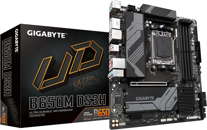 GIGABYTE B650M DS3H (AM5/ LGA 1718/ AMD/ B650/ Micro ATX/ 5 Jahre Garantie/ DDR5/ PCIe 4.0 M.2/ PCIe