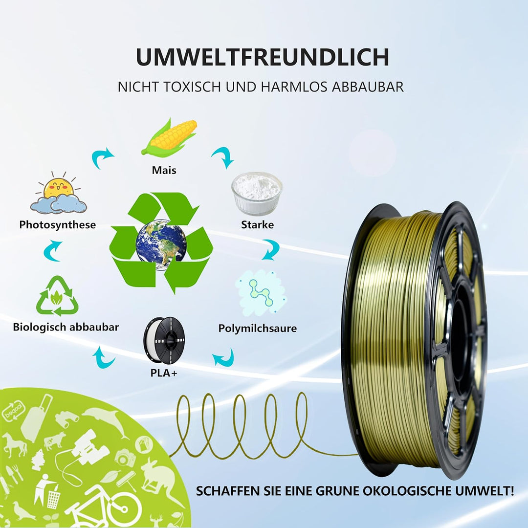 iBOSS PLA 3D-Druckerfilament, PLA+ Filament 1,75 mm, Seide olivgold, Genauigkeit +/-0,02 mm, PLA PLU