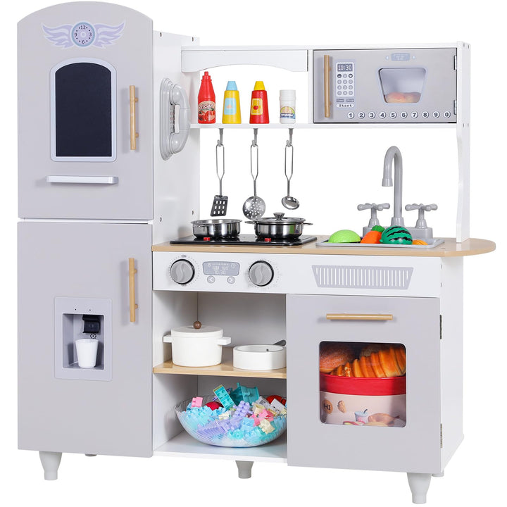 MAMIZO Kinderküche für Kinder, Puppenküche Holz, Spielküche mit Licht und Sound, Spielzeugküche mit
