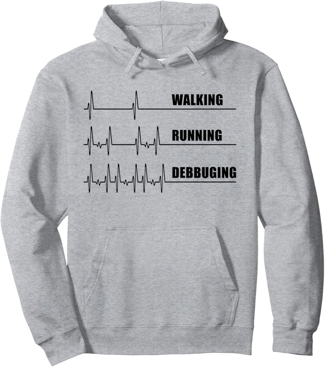 Herzschlag-Computer "Walking Running Debugging" Pullover Hoodie