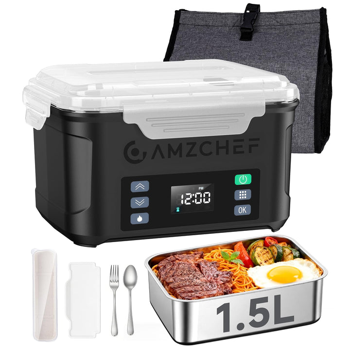 AMZCHEF Elektrische Lunchbox mit 27000 mAh Akku - Tragbare 1.5L Beheizbare Lunchbox mit 5-seitiger E
