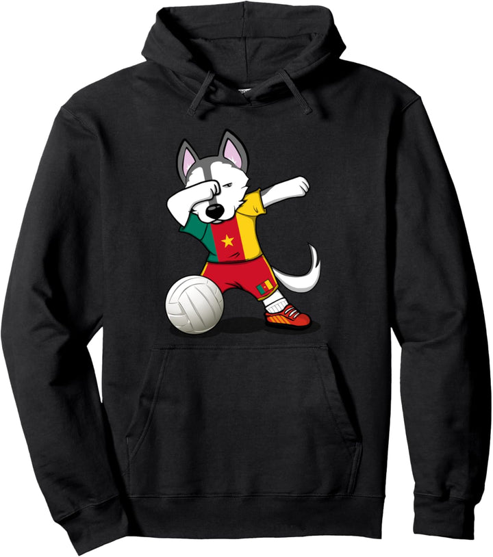 Dabbing Husky Hund Kamerun Volleyball - Kamerunische Flagge Pullover Hoodie