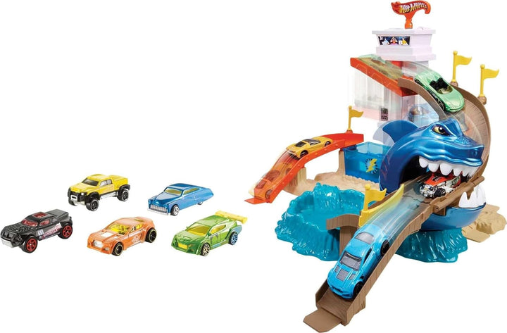 Hot Wheels BGK04 - City Color Shifters Hai-Attacke Spielset, Spielzeug Autorennbahn ab ab 4 Jahren,