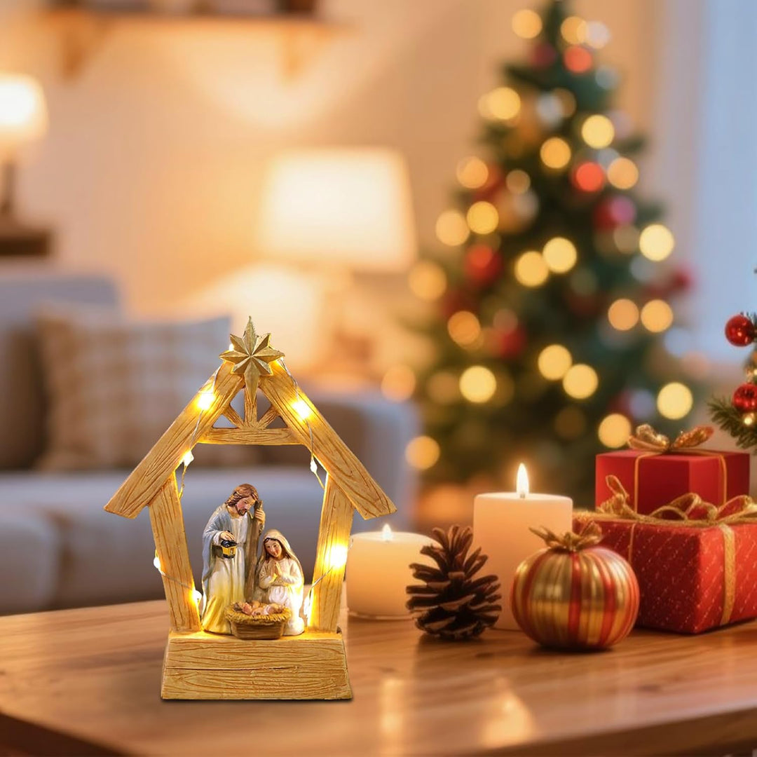 Krippenfiguren Set Weihnachtskrippe Mit Beleuchtung Weihnachtskrippen Indoor Tischkrippe mit Figuren