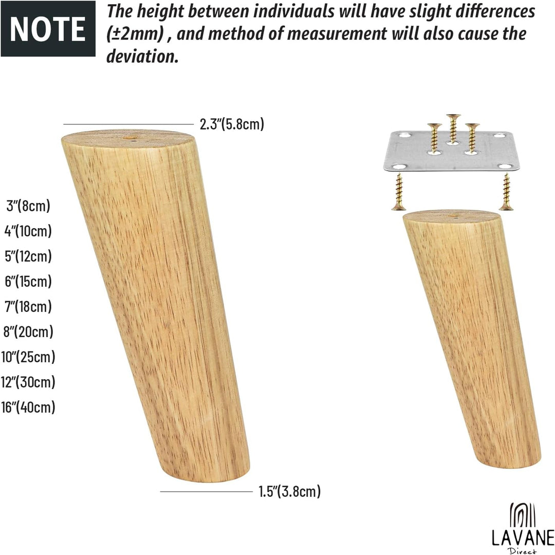 40cm Holz Tischbeine, La Vane 4 Stück Massivholz Schräg Konisch Ersatz Möbelfüsse Möbelbeine mit Mon
