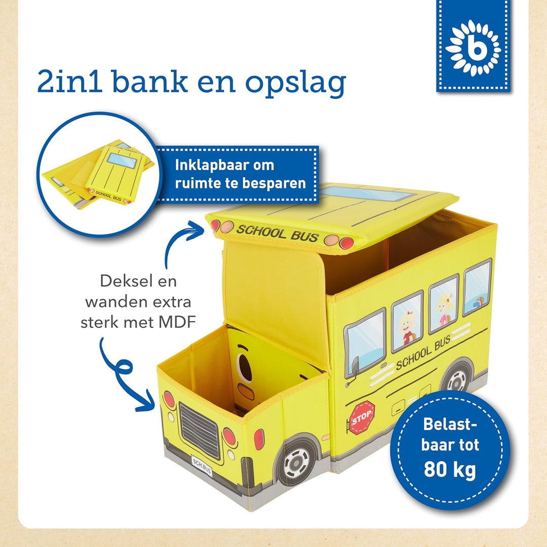 Bieco Aufbewahrungsbox mit Deckel Kinder Schulbus, faltbar, Sitzhocker mit Sitzgelegenheit, und Pols