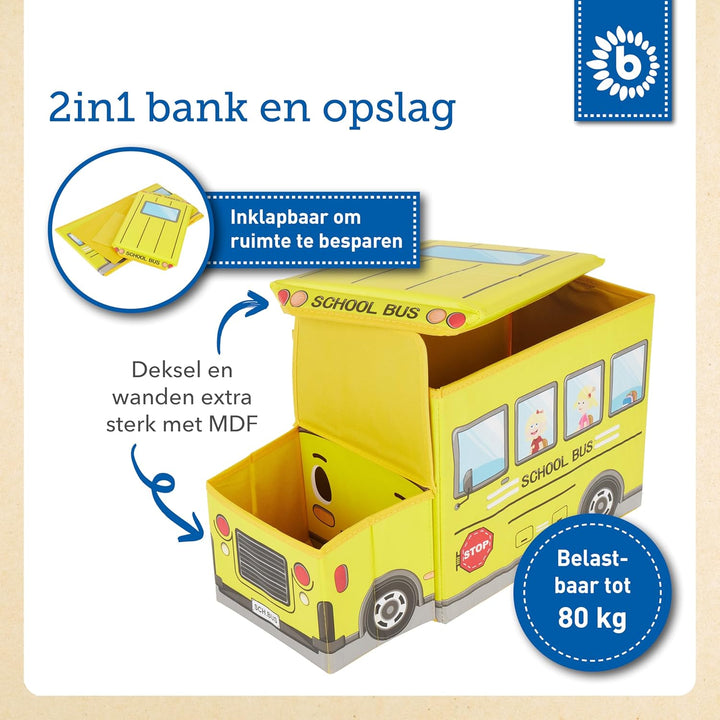 Bieco Aufbewahrungsbox mit Deckel Kinder Schulbus, faltbar, Sitzhocker mit Sitzgelegenheit, und Pols