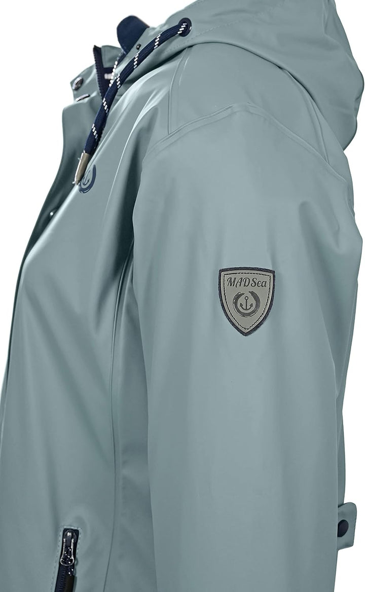 MADSea Damen Regenmantel Friesennerz gestreiftes Innenfutter Lindgrün 38 hellblau, 38 hellblau