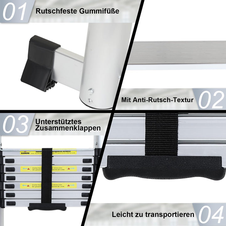 Sonnewelt 5M (2,5+2,5) Teleskopleiter, Rutschfester Aluminium Stehleiter, 150 kg/330 Pfund Belastbar