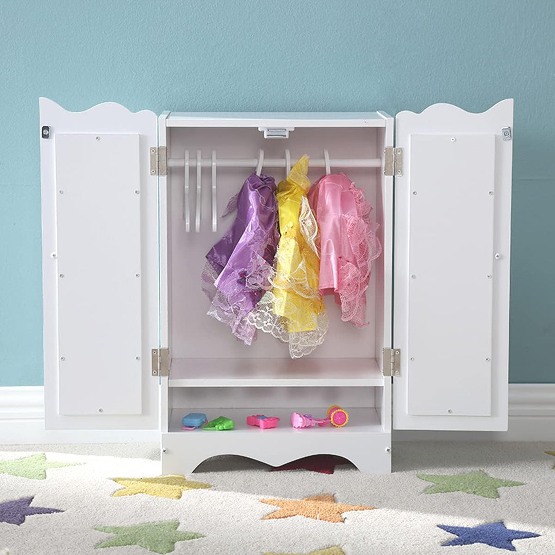 Holzpuppenmöbel mit 6 Kleiderbügeln Offener Kleiderschrank Organizer Puppenschrank für Puppen Spielz