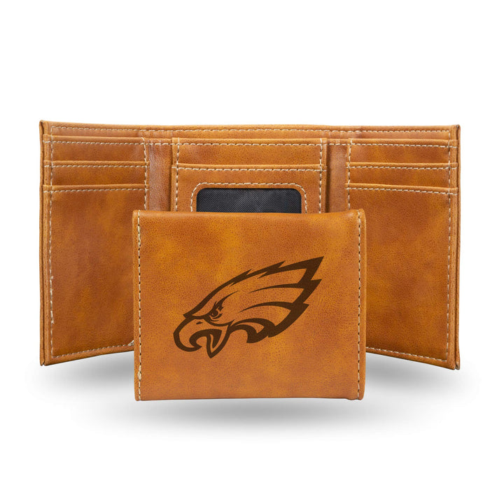 Rico Industries NFL Laser Engraved Tri-Fold Wallet, Brown Philadelphia Eagles, Philadelphia Eagles