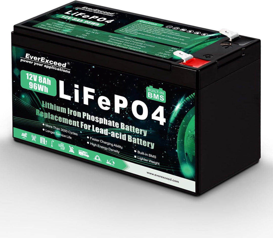 12V 8Ah Wiederaufladbare Lithium Batterie, 12v Batterie mit integriertem BMS, 3000+ Tiefe Zyklen Bat