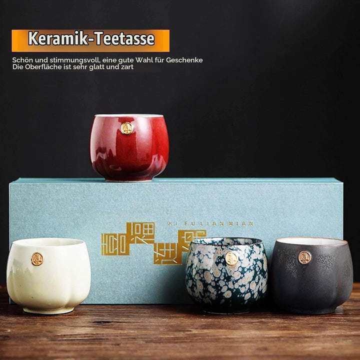 4 Stück Keramikbecher, Retro Tee Becher Chinesischen Japanischen Kung Fu Tee Heat Sake Tassen Teetas