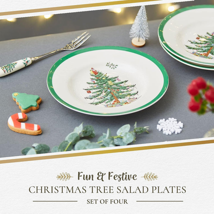 Spode Salatteller, Weihnachtsbaum, 4 Stück Weihnachtsbaum-Salatteller, Weihnachtsbaum-Salatteller