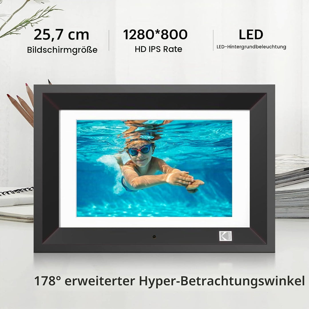 KODAK Digitaler Bilderrahmen 10 Zoll mit Fernbedienung, Elektronischer Fotorahmen No WiFi mit 8 GB S