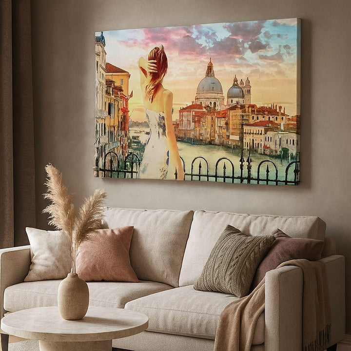 ARTTOR Bilder auf Leinwand Venedig Brücke Wasser Leinwandbild 70x50cm Wandbilder Dekoration Wohnzimm