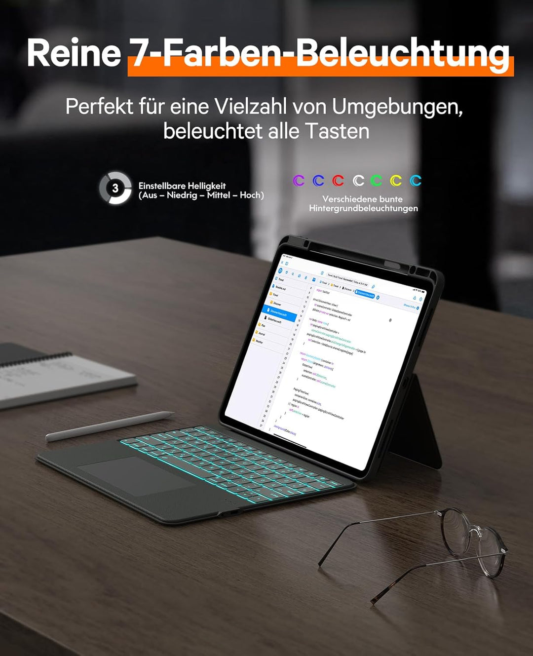 CHESONA für iPad Air 13 Zoll Hülle mit Tastatur, BackStand Rugged für iPad Pro 12.9 Tastatur mit Tou