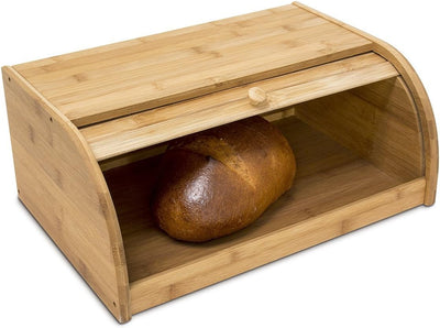 Relaxdays Brotkasten Bambus HBT: 16,5 x 40 x 27,5 cm Rollbrotkasten & Brotschneidebrett aus Bambus H