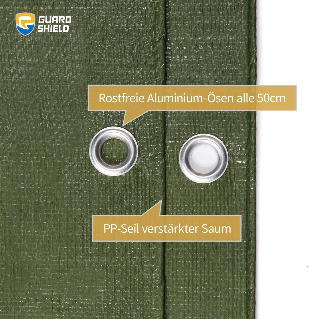 GUARD SHIELD Abdeckplane mit Ösen Wasserdicht 3m x 4m Grün Plane Gewebeplane 160g/㎡ Schutzplane Allz