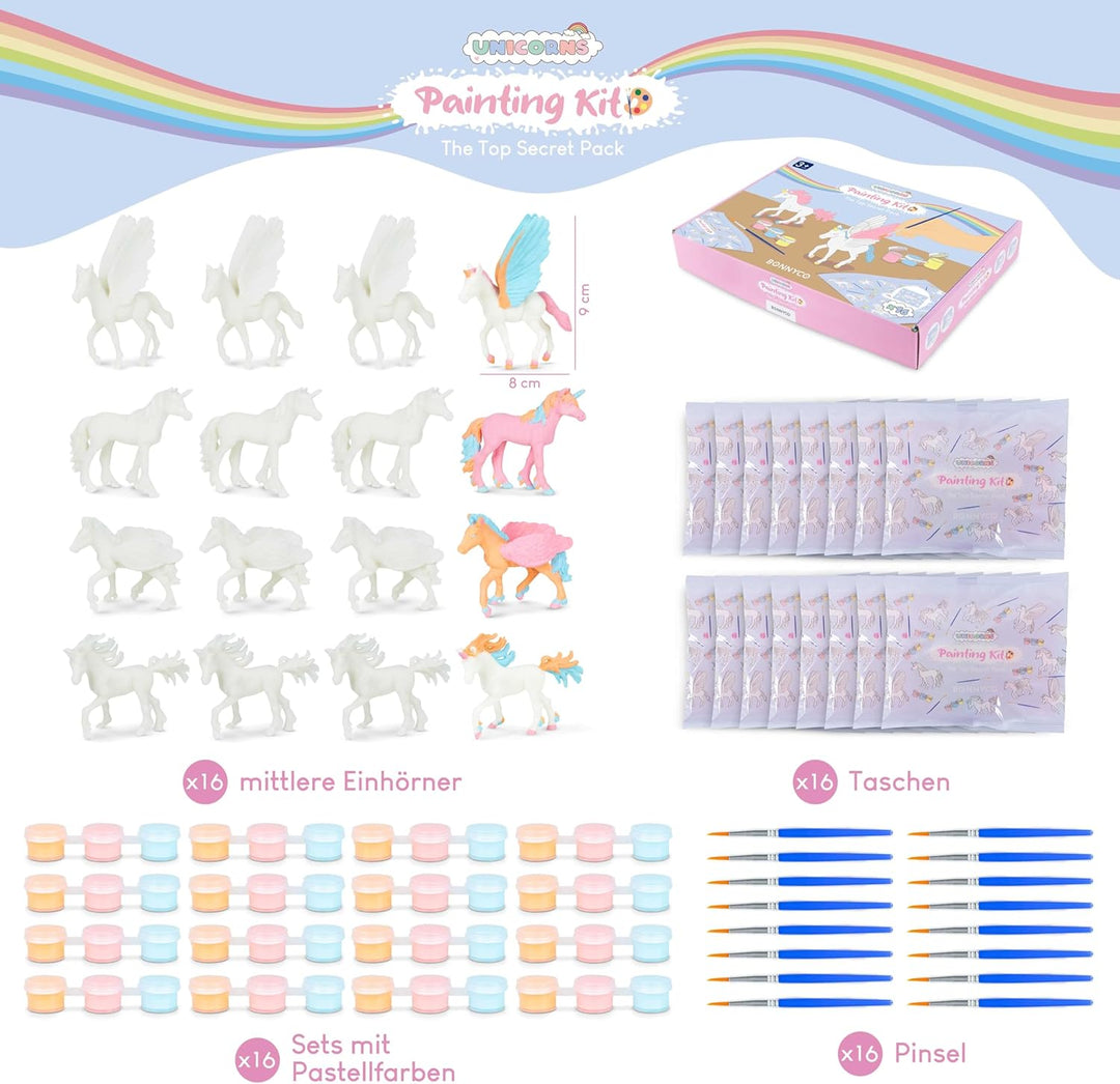 BONNYCO Einhorn Geschenke für Mädchen, Malset 16 Stück Einhorn Mitgebsel Kindergeburtstag Gastgesche