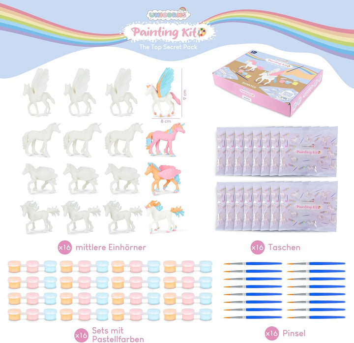 BONNYCO Einhorn Geschenke für Mädchen, Malset 16 Stück Einhorn Mitgebsel Kindergeburtstag Gastgesche