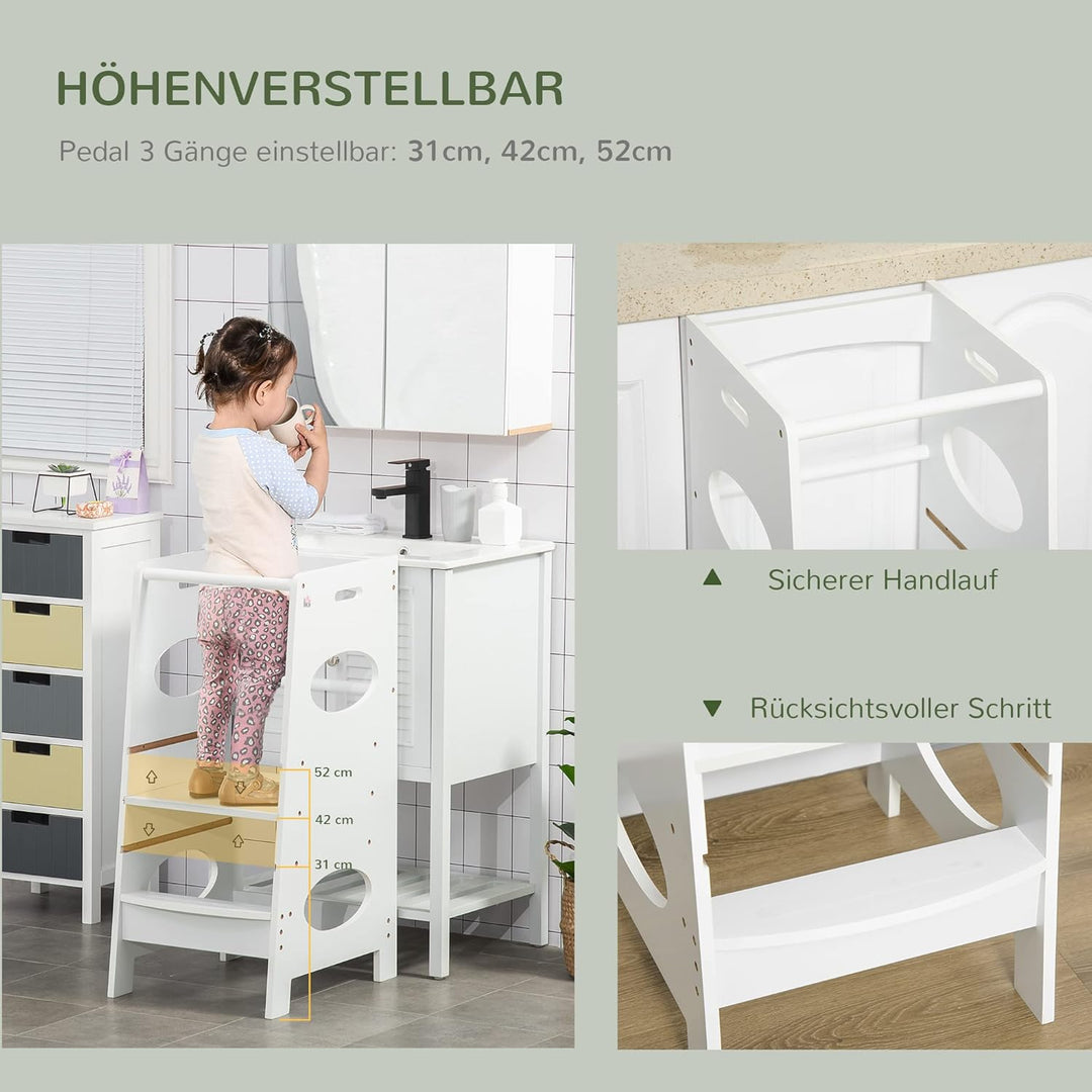 HOMCOM Lernturm für Baby Tritthocker Schemel Stehender mit 3 Stufen Küchenhelfer für 3+ Jahre Kinder