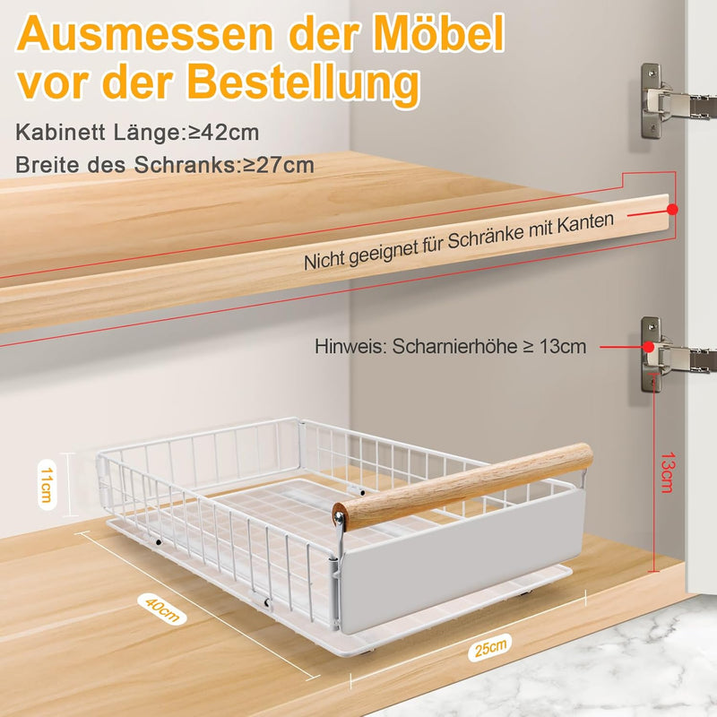 AirOpen Ausziehbare Schublade Küche, Hochwertiger Karbonstahl Ausziehbarer Schrank Organizer, Ultral