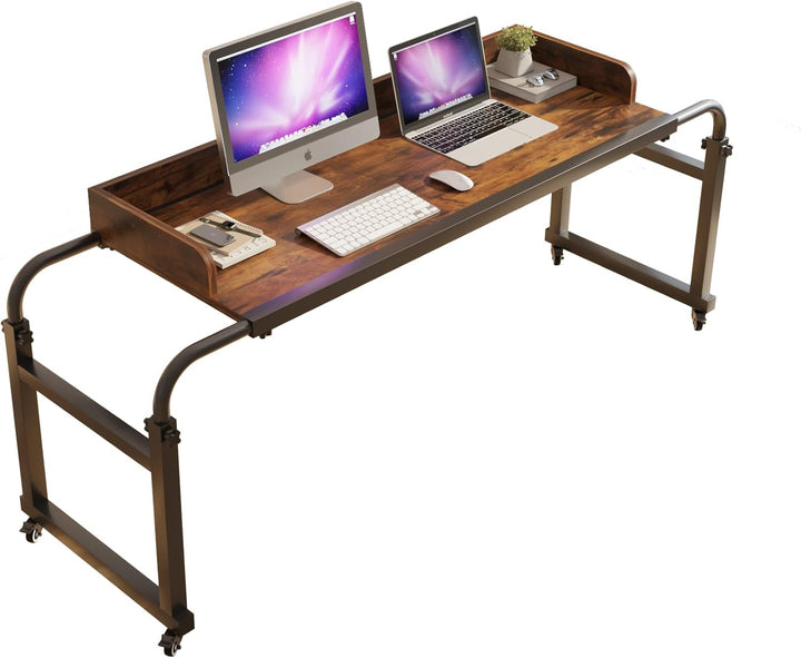 TigerDad Betttisch mit Rollen, moderner Stil, Braun, 55,1–210,1 x 65 x 46 cm, 158,8 kg Tragkraft
