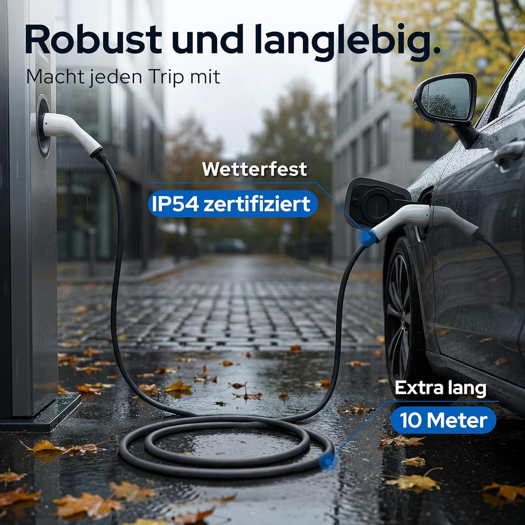 Typ 2 Ladekabel 11kW 10M 16A für Elektroauto &amp; Hybrid inkl. Kabeltasche • Kabel 3 phasig für EV PHEV