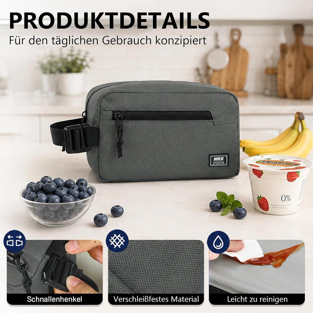 MIER gefrierbare Kühltasche klein 3L, Lunchbag, Snackbox, Grau | Für das Tiefkühlfach gemacht, breit