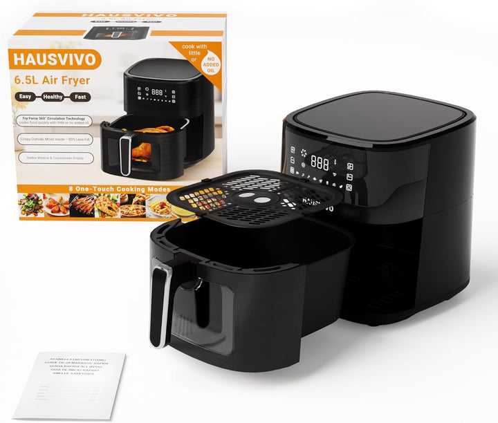 Heissluftfritteuse 6,5L Airfryer XL mit Sichtfenster & Touchscreen, 1600W Fritteuse ohne Fett, 8 Pro
