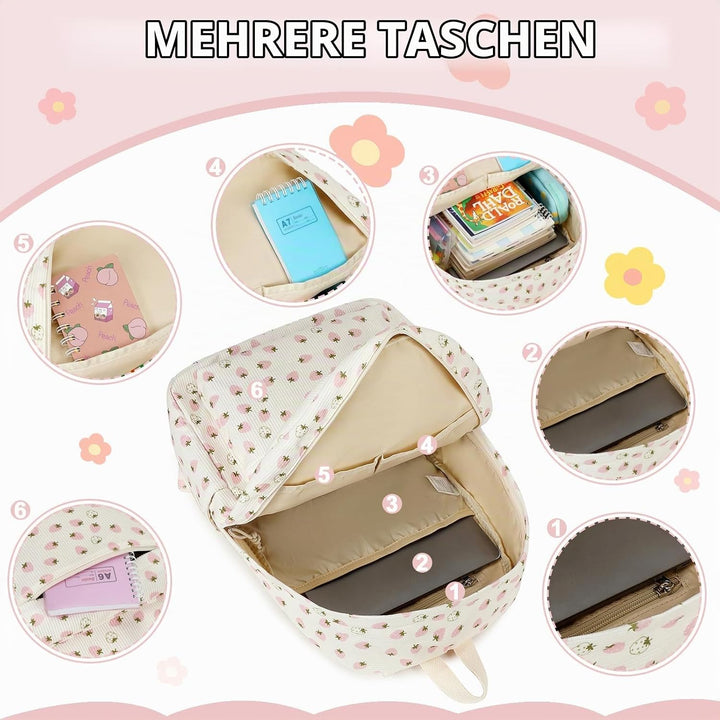 LOIDOU Rucksack für Teenager Mädchen Bookbags Kinderrucksack Kinder Schulrucksack mit Lunchpaket Fed