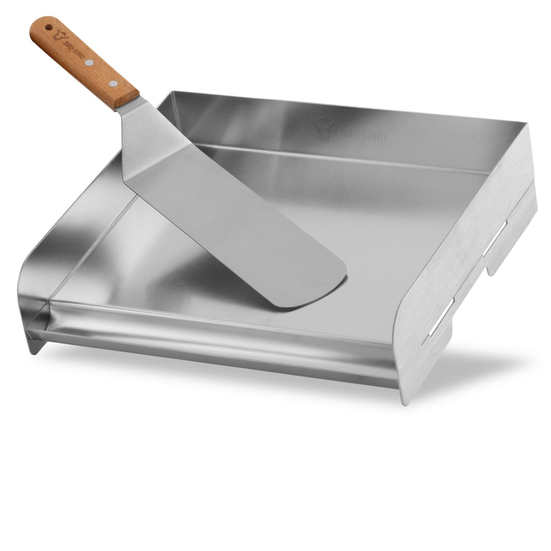 BBQ-Toro Edelstahl Grillplatte mit Grillspachtel | 32 x 28 cm | BBQ Plancha Set, Grillplancha, Pfann