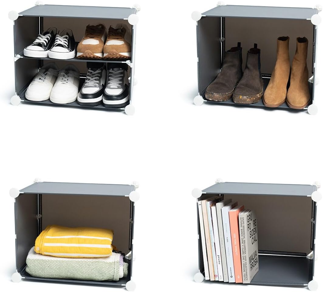 InnovaGoods® Tragbares modulares Schuhregal, 8 Module, 14 Fächer für 28 Paare, inklusive Kleiderstan
