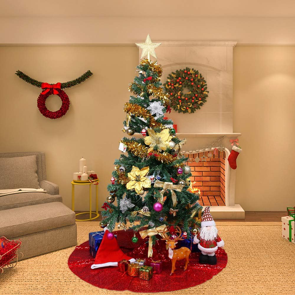 Micoden Weihnachtsbaum Decke,76CM Luxus Baumrock Glitzer Pailletten Weihnachtsbaum Rock Matte Doppel