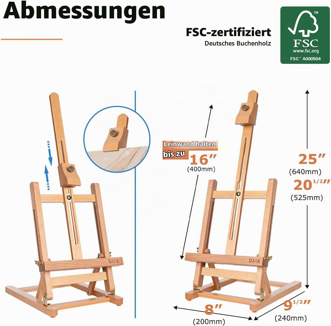 DJAR Mini-Tischstaffelei mit H-Rahmen, 63,5 cm, Staffelei aus Buchenholz, tragbar, für Malerei, Disp