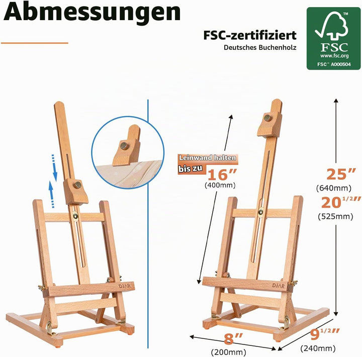 DJAR Mini-Tischstaffelei mit H-Rahmen, 63,5 cm, Staffelei aus Buchenholz, tragbar, für Malerei, Disp