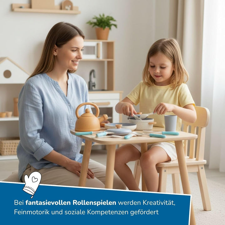 alldoro 60425 Küchenspielzeug Kinderküche, 14-TLG. Koch- & Geschirrset mit Töpfen, Pfanne, Teekanne