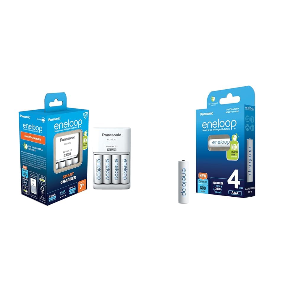 eneloop Smart Ladegerät, für 1-4 AA/AAA NI-MH Akkus & AAA/Micro NI-MH Akku, 4er-Pack, Kapazität mit