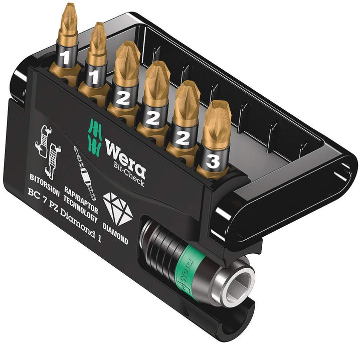 Wera Bit-Sortiment, Bit-Check 7 PZ Diamond 1, 7-teilig, 05057412001 Bit-Check 7 PZ Diamond 2 Single,