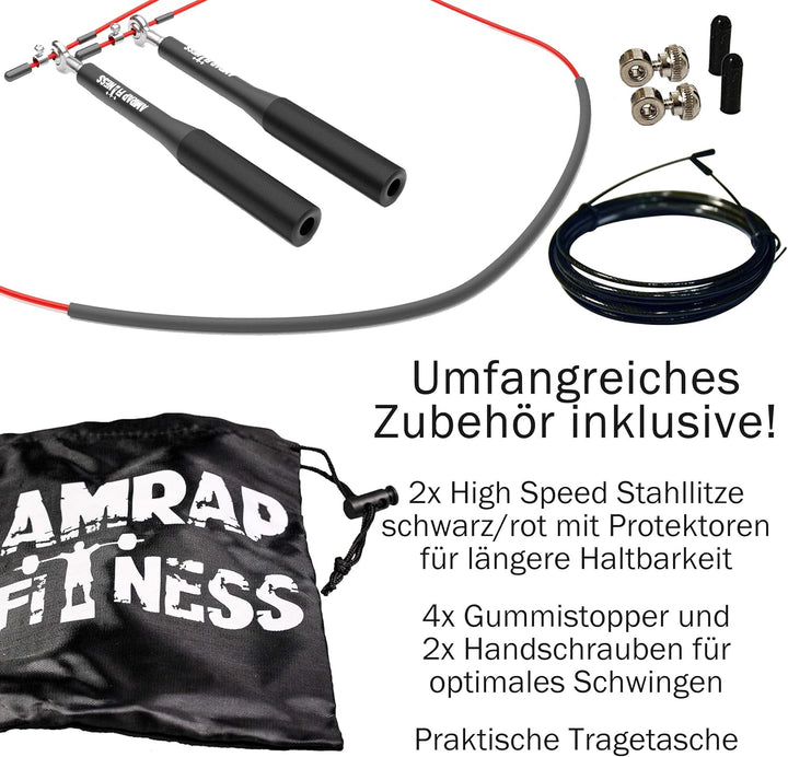 Springseil Profi mit 3D-Kugellager | Speedrope für Double-Unders mit Drahtseil | Optimal für Fitness
