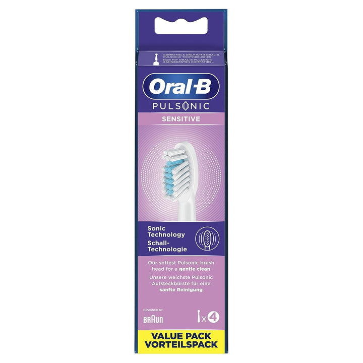 Oral-B Pulsonic Sensitive Aufsteckbürsten für Schallzahnbürsten, 4 Stück, Zahnbürstenaufsatz für Ora