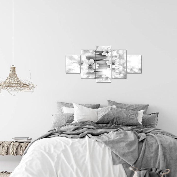 Runa Art Wandbilder Blumen Feng Shui 5 Teilig Bild auf Vlies Leinwand Deko Wohnzimmer Zen Schwarz We