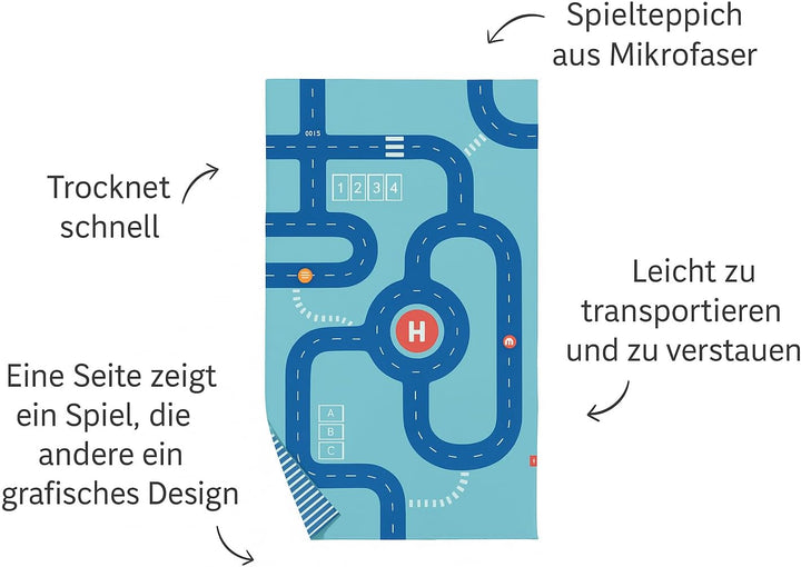 Quut – Strand-/Poolhandtuch für Kinder mit Spiel – Ultraschnell trocknende Mikrofaser, sandfrei – ko