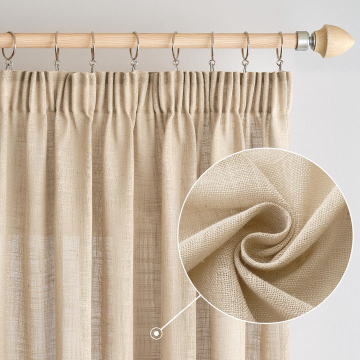 Woaboy Leinen Gardinen mit Kräuselband Vorhänge Wohnzimmer Leinenoptik Halbtransparent Stores Gardin